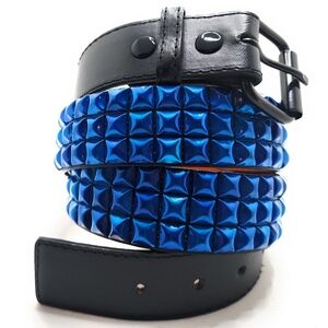 London UK Metallic Blue Handmade Pyramid Studded Belt Sizes S M L XL